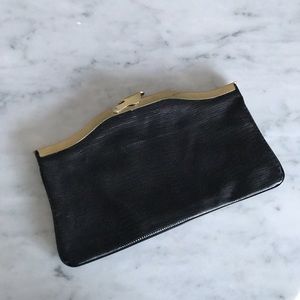 Vintage snake embossed black leather gold hardware